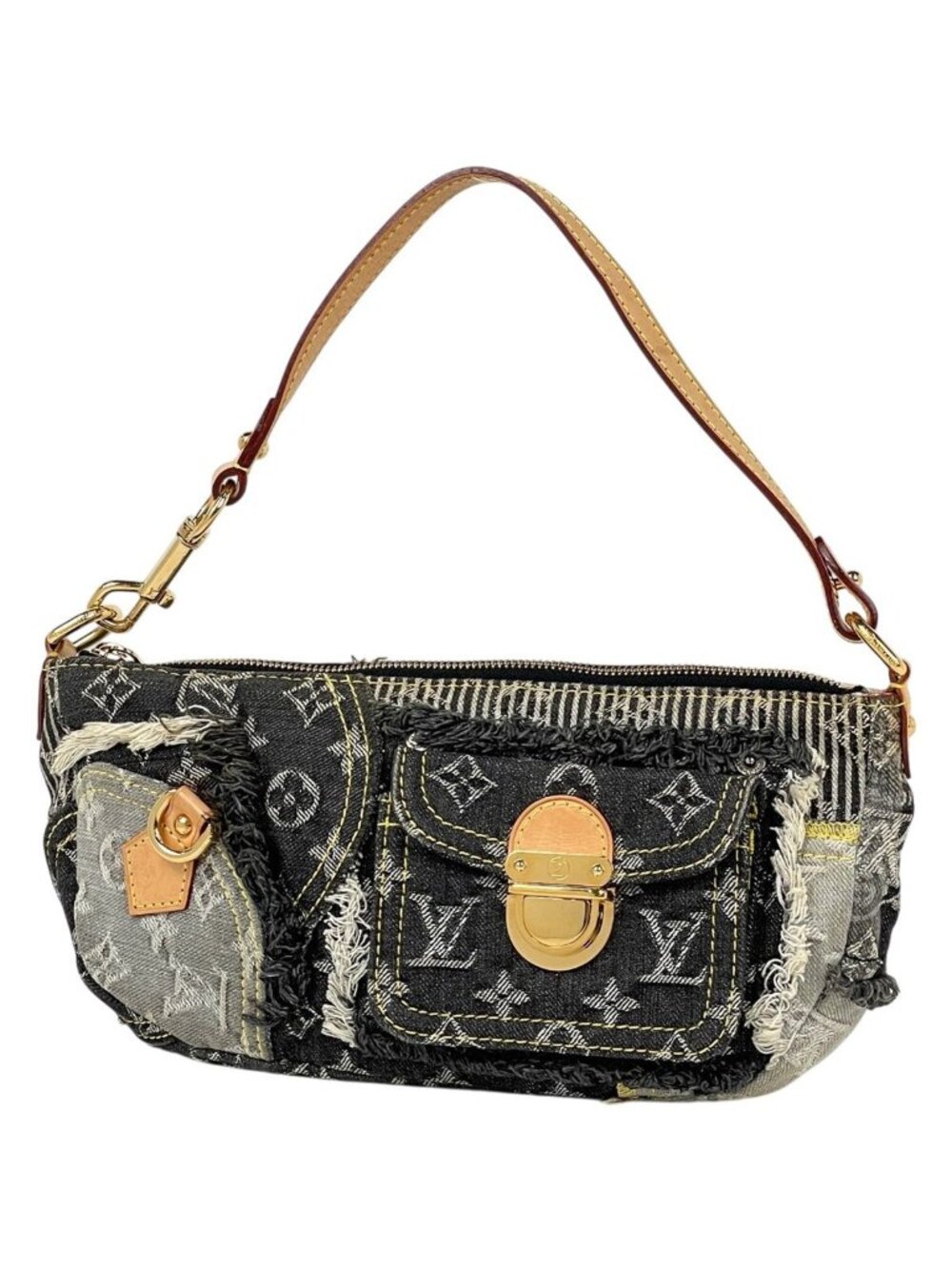 Louis Vuitton Pouch Monogram Denim Patchwork Shoulder Bag Black Gray - Picture 1 of 10